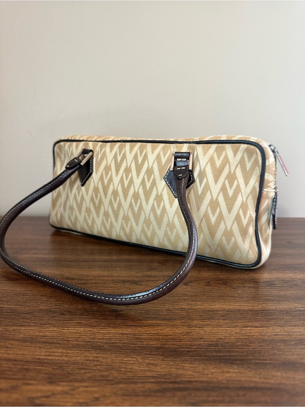 Valentino Garavani Canvas x Leather V Logo Shoulder Bag